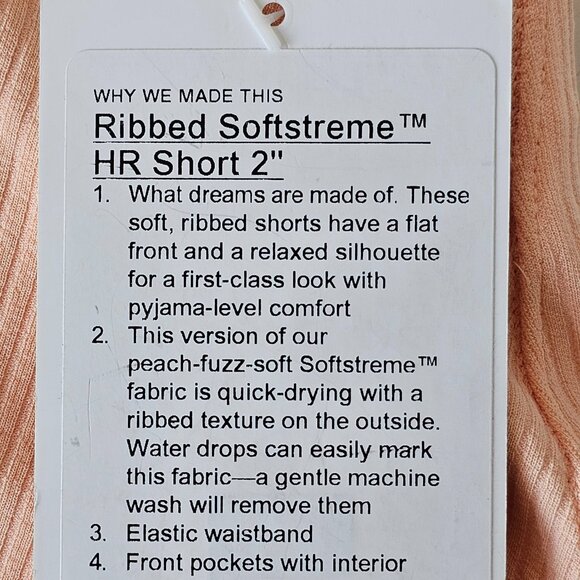 NWT LULULEMON PCHB Peach Bellini Ribbed Softstreme High Rise 2" Shorts Size 4 - Picture 6 of 6